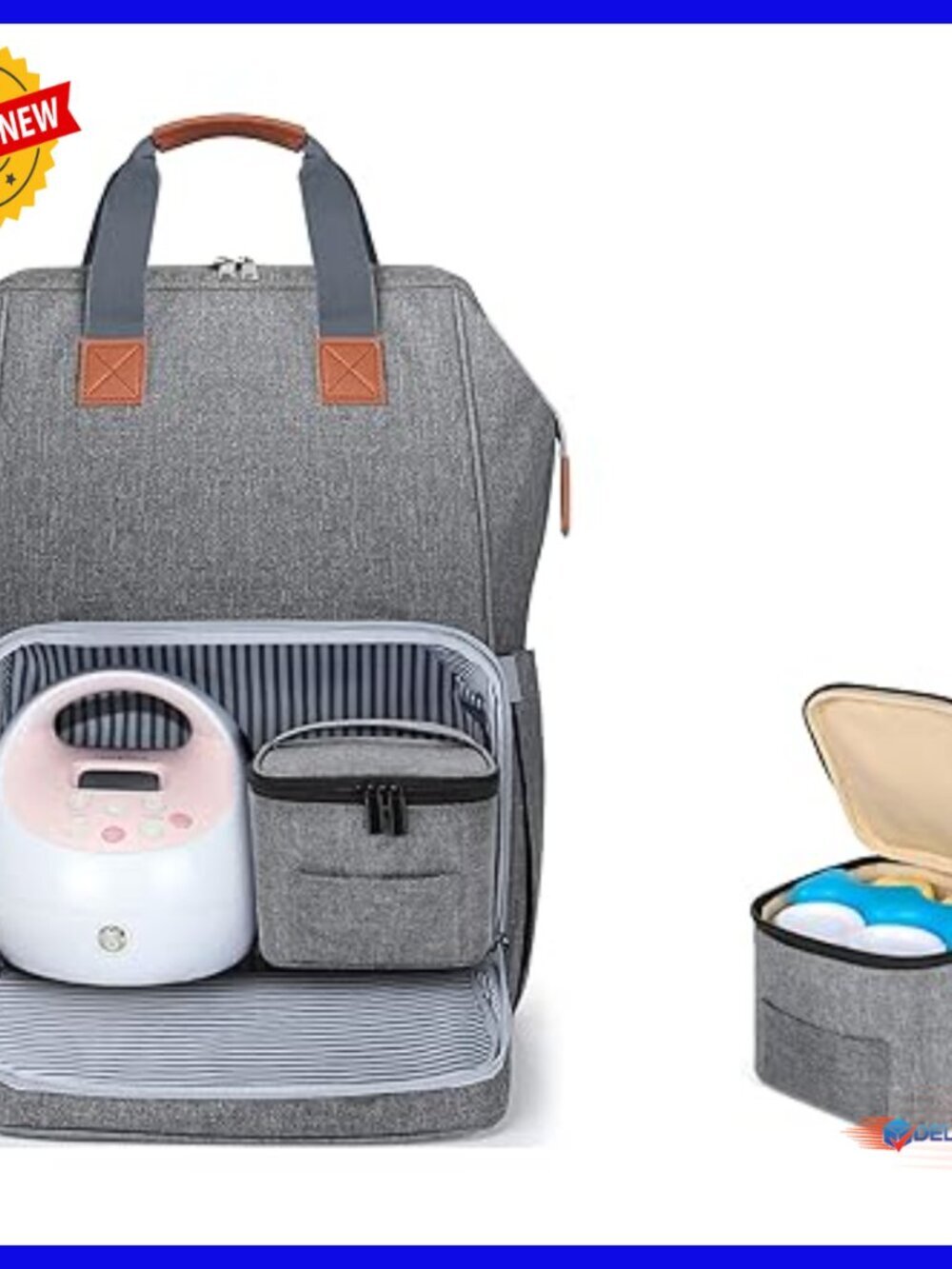 Breast Pump Backpack with Cooler Bag, Laptop Pocket, Water Resistant Nylon